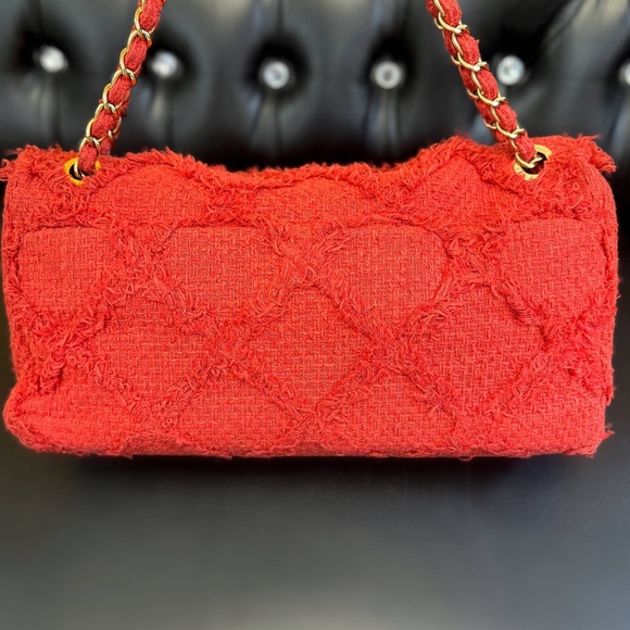 Chanel Red Jumbo CC Tweed Nature Flap Shoulder Bag & Dust bag - Picture 3 of 16